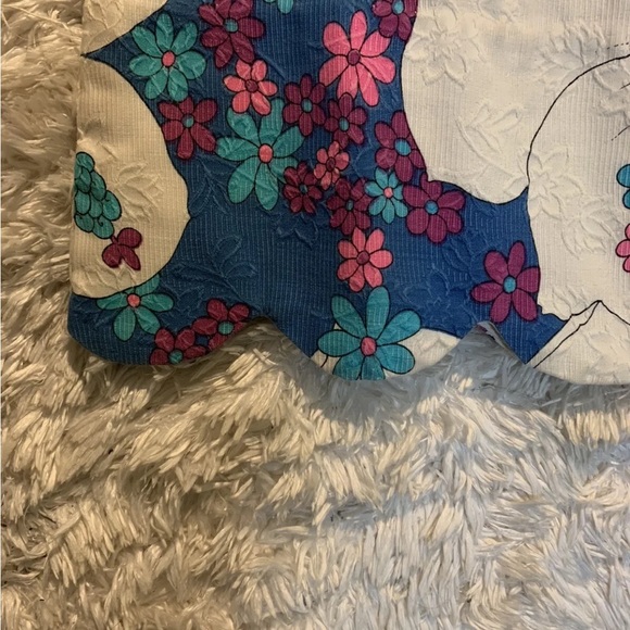 1960’s Vintage Hawaiian Surf Blue White Psychedelic Scalloped Hem Mini Dress EC - Picture 9 of 15